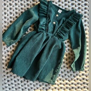 4t Toddler Girls Fall Winter Corduroy Ruffle Long Sleeve Dress in Green NWOT